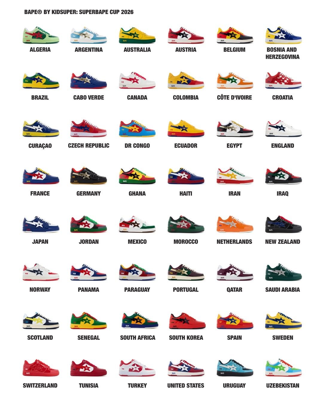 Imagen del artículo: La colección de BAPE y KidSuper que transforma el Mundial en 48 pares de sneakers